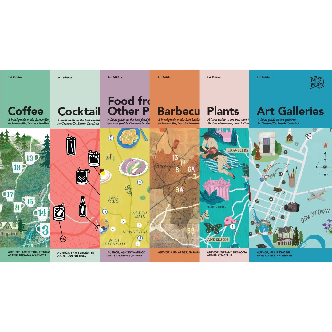 Complete set of six Greenville, SC Illustrated Maps